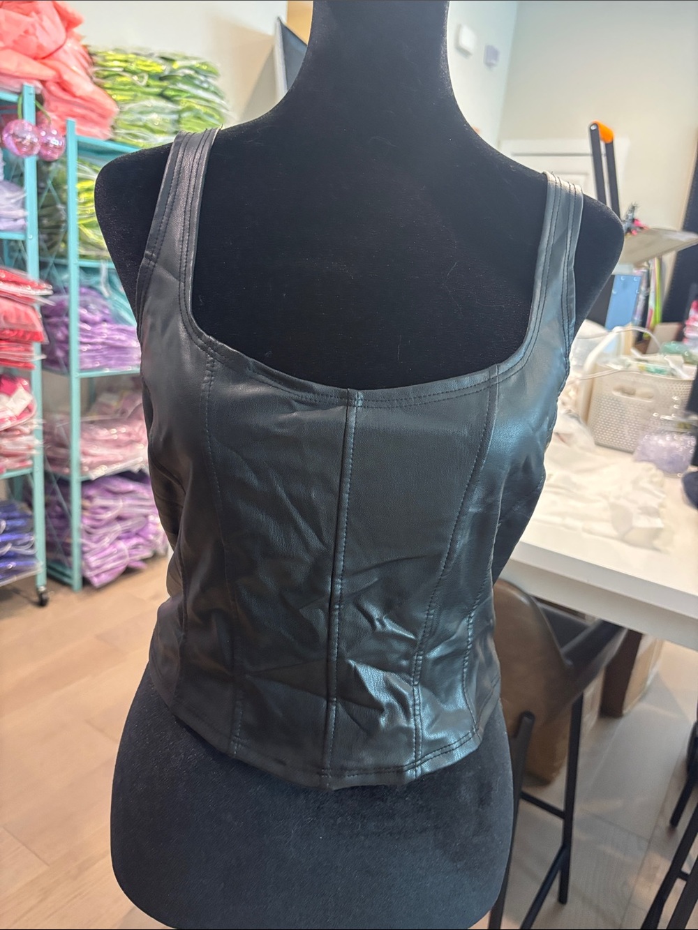 Altar'd State Black Faux Leather Cropped Tank Top